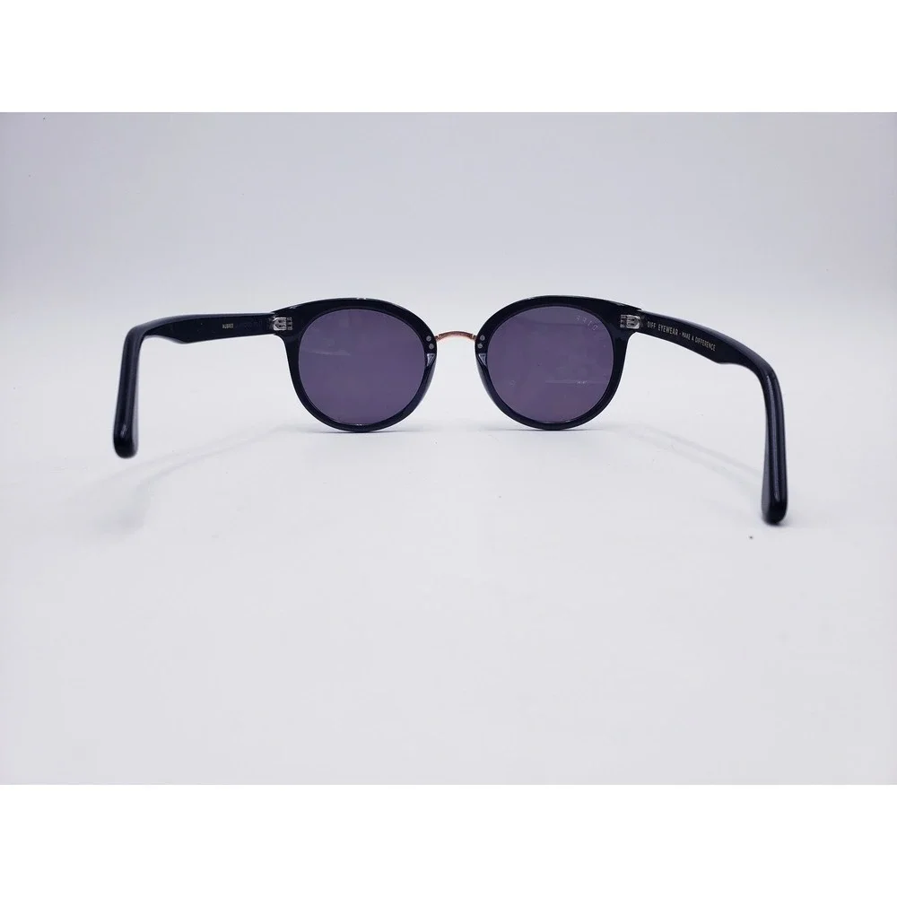 DIFF Eyewear Aubree Sunglasses Black Gold Round Cat Eye Metal Bridge